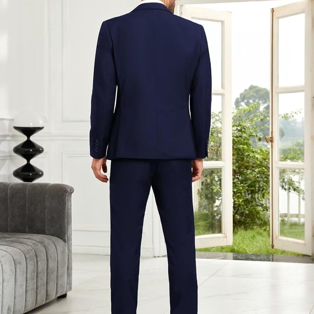 Mens Suit Slim Fit 3 Piece Double Breasted Suit Men Formal Tuxedo Set Casual Wed - Picture 3 of 6